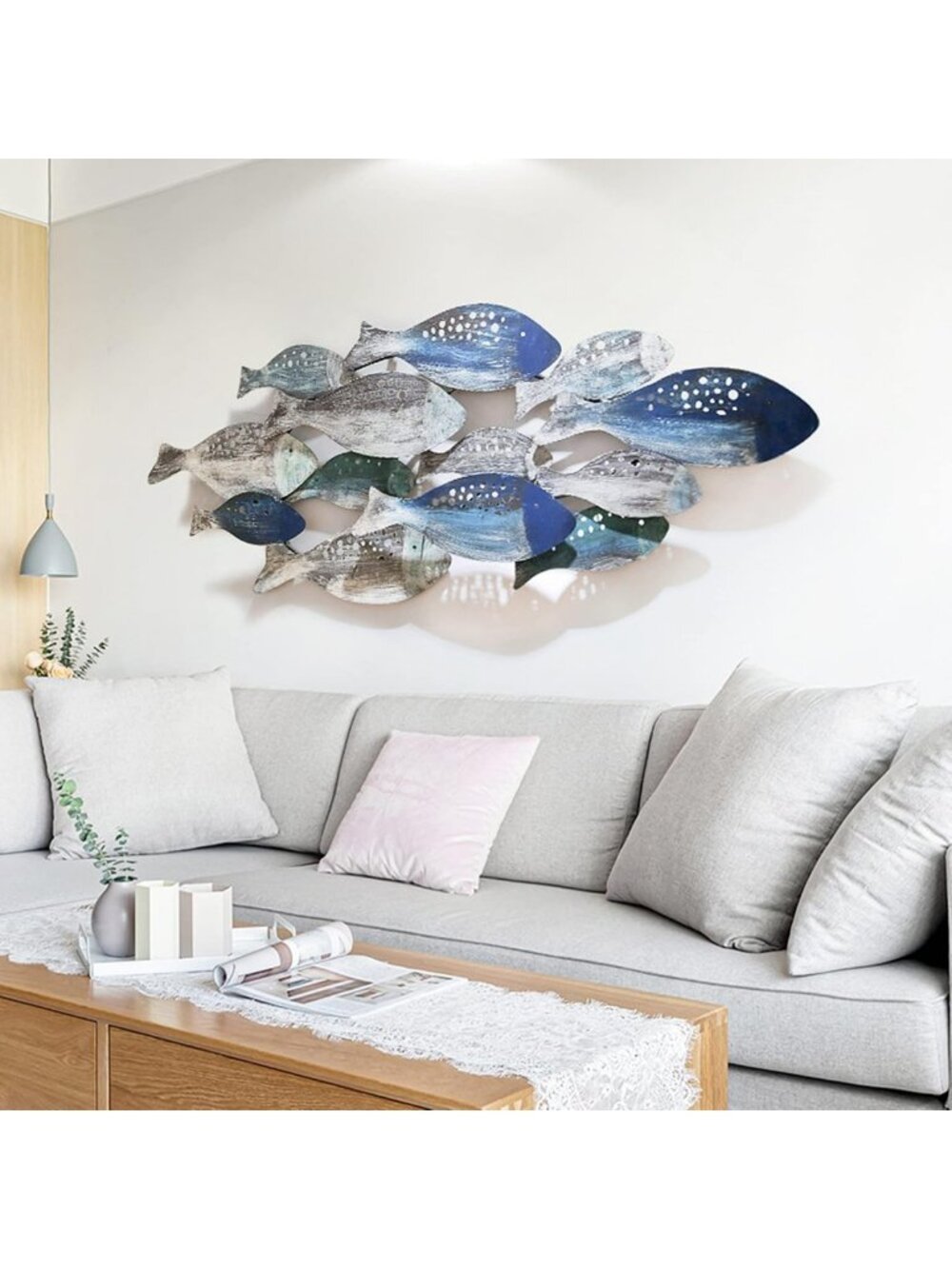 Large 3D Metal Fish Wall Art Decor, 50" x 20" Unique Ocean-Inspired Sculpture